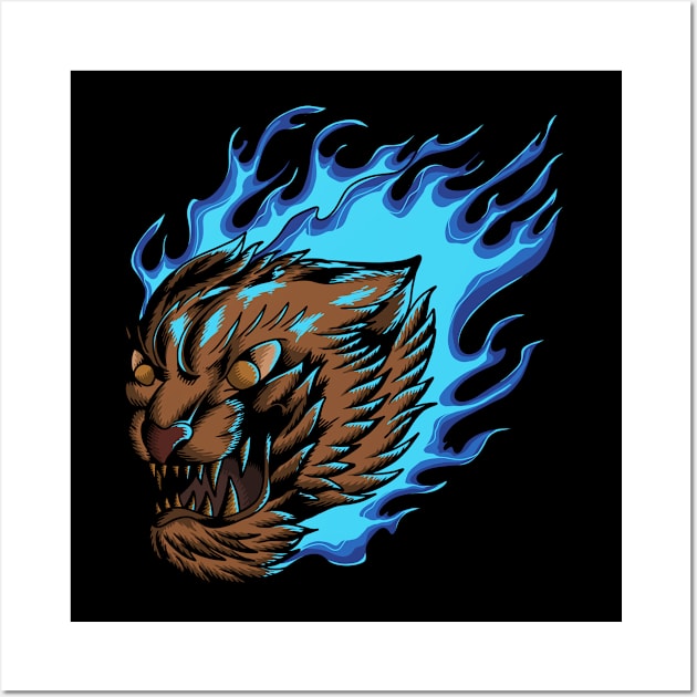 Tiger fire blue Wall Art by 995dsgn